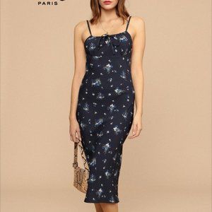 NWOT ROUJE Paris Daria Dress Navy baby blue dainty floral pattern size 38